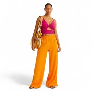 Faithfull French Linen Blend Rupina Pants L NWT Resort Wide Leg | Bold‎ & Bright